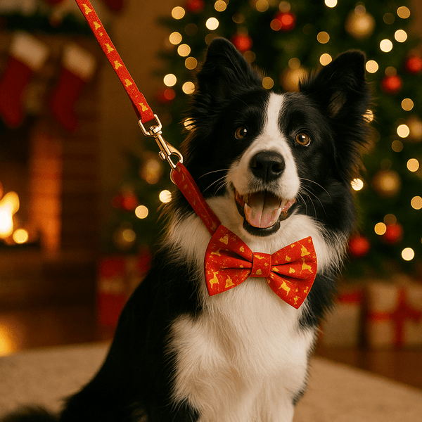 Elegáns karácsonyi mintás kutya nyakörv levehető masnival - Habos Mancs